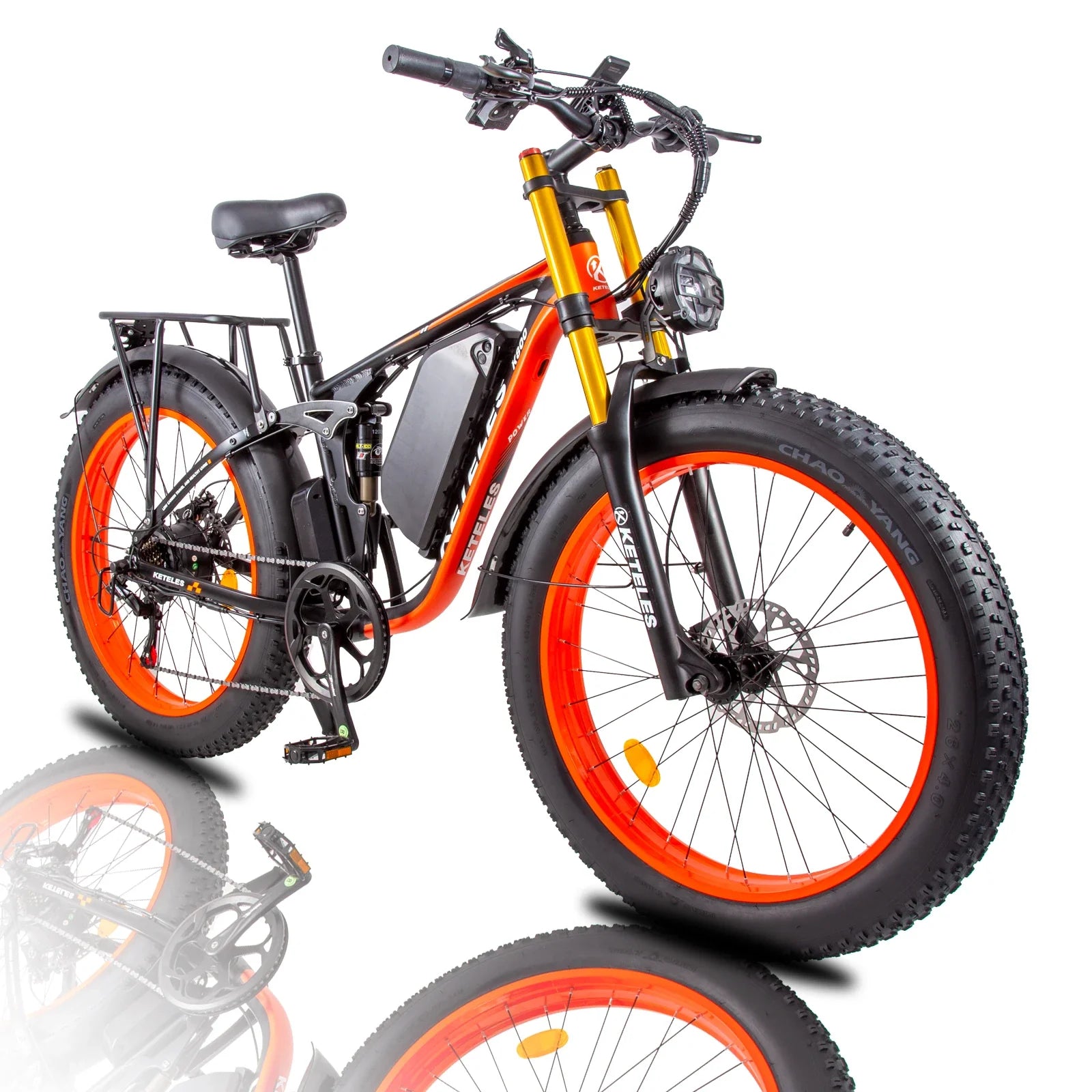 HKM-420499 Full Suspension Electric Bike - 48V 1000W Motor, 18Ah, 26 Inch Fat Tires, Shimano 7-Speed, Hydraulic Disc Brakes