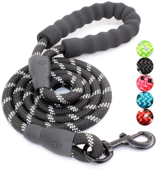HKM-420691 Durable Nylon Dog Leash with Poop Bag Holder - Available in 4ft, 5ft, 6ft, and 7ft
