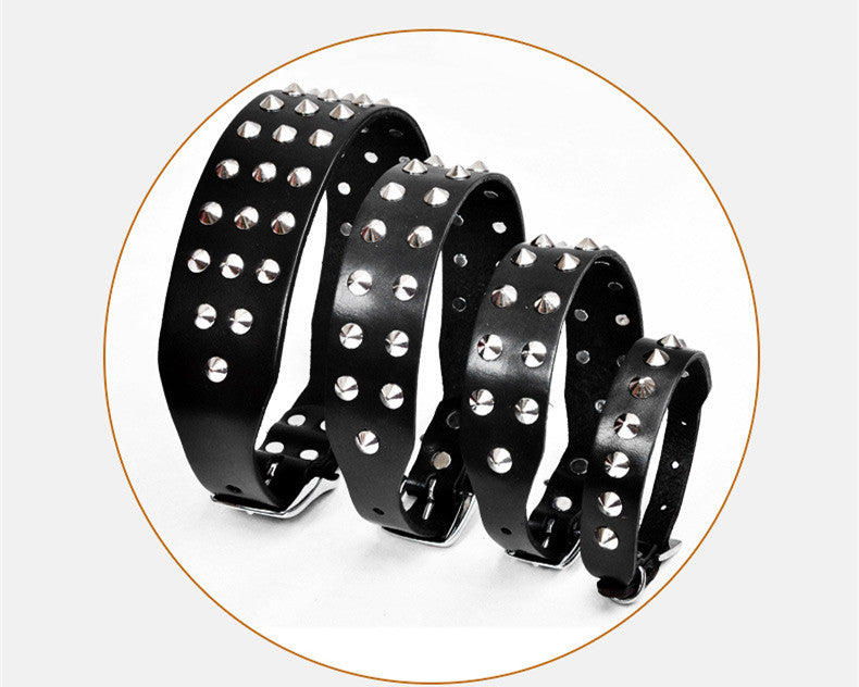 HKM-4207037 Cowhide Diamond Point Anti-Bite Pet Collar with Alloy Buckle - Available in Multiple Sizes