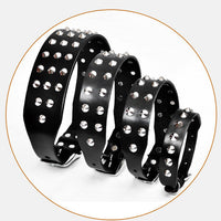 HKM-4207037 Cowhide Diamond Point Anti-Bite Pet Collar with Alloy Buckle - Available in Multiple Sizes
