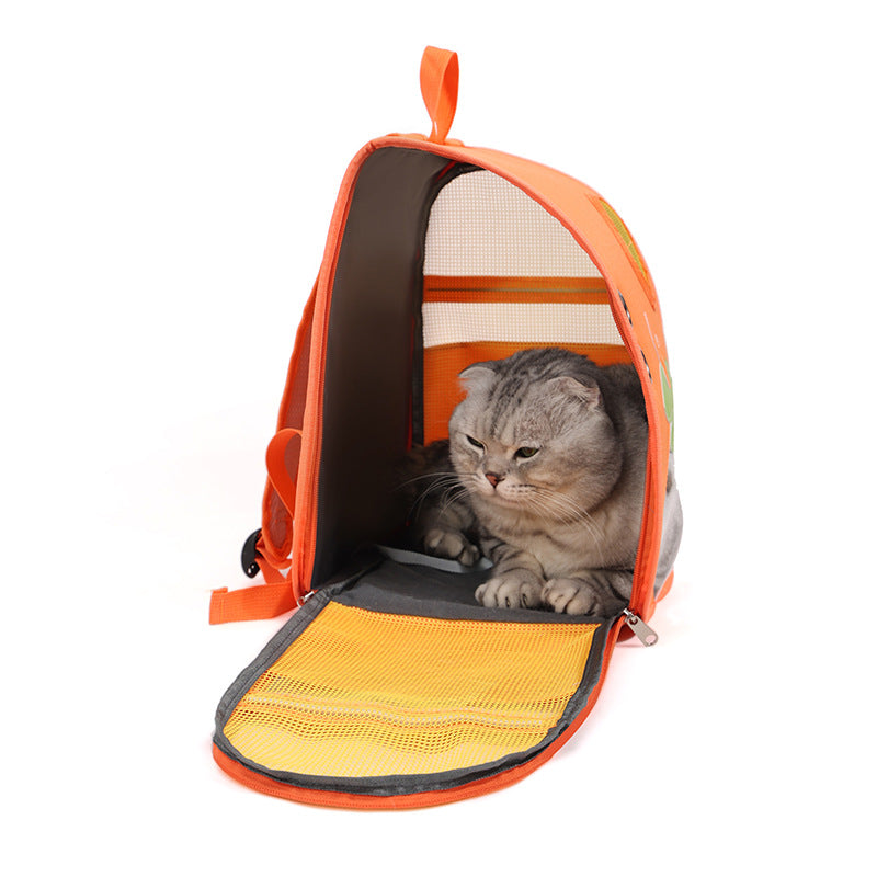 HKM-4207293 Large Capacity Lightweight Pet Backpack with Cartoon Design for Cats - Comfortable and Breathable, Nylon Material