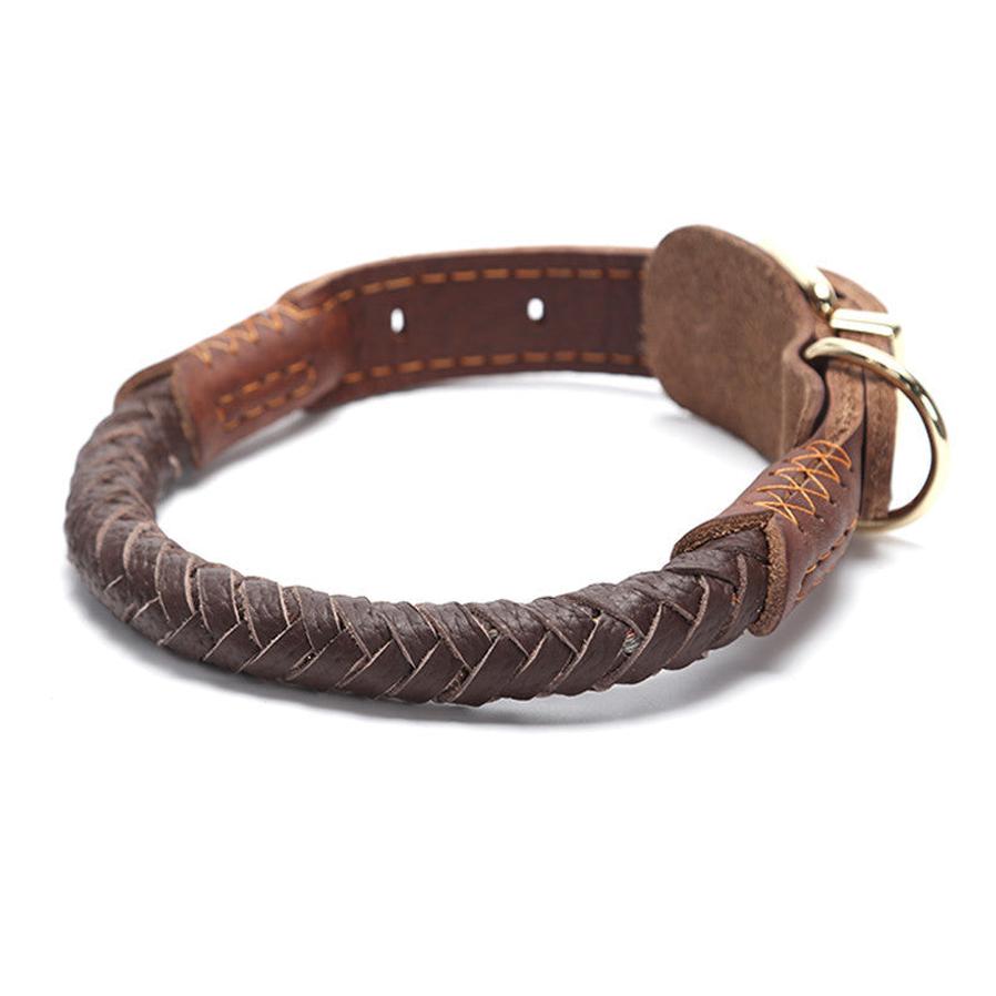 HKM-420883 Cowhide Adjustable Dog Collar for Medium and Large Dogs with Traction Options
