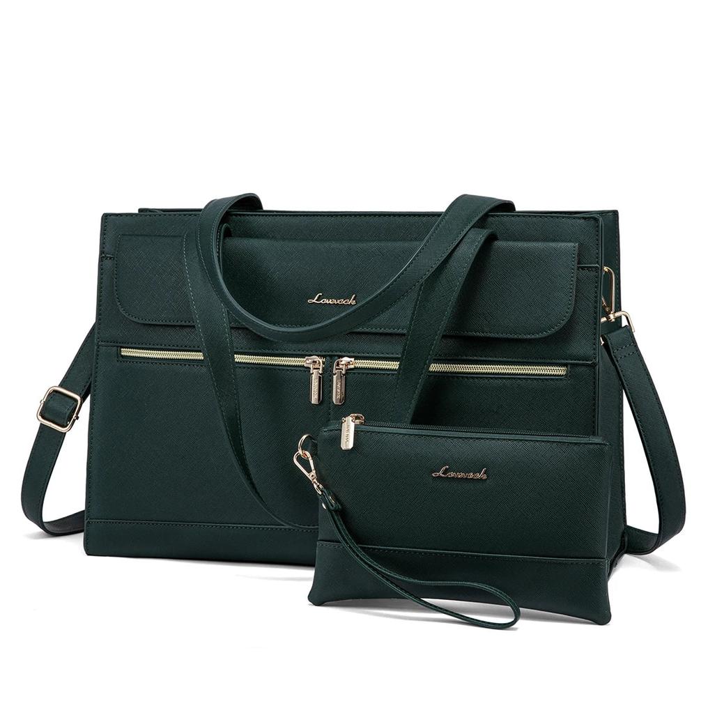 HKM-420883 Elegant 15.6 Inch Laptop Tote Handbag for Office Professionals, Durable PU Leather Business Briefcase, Spacious Work Purse for Women