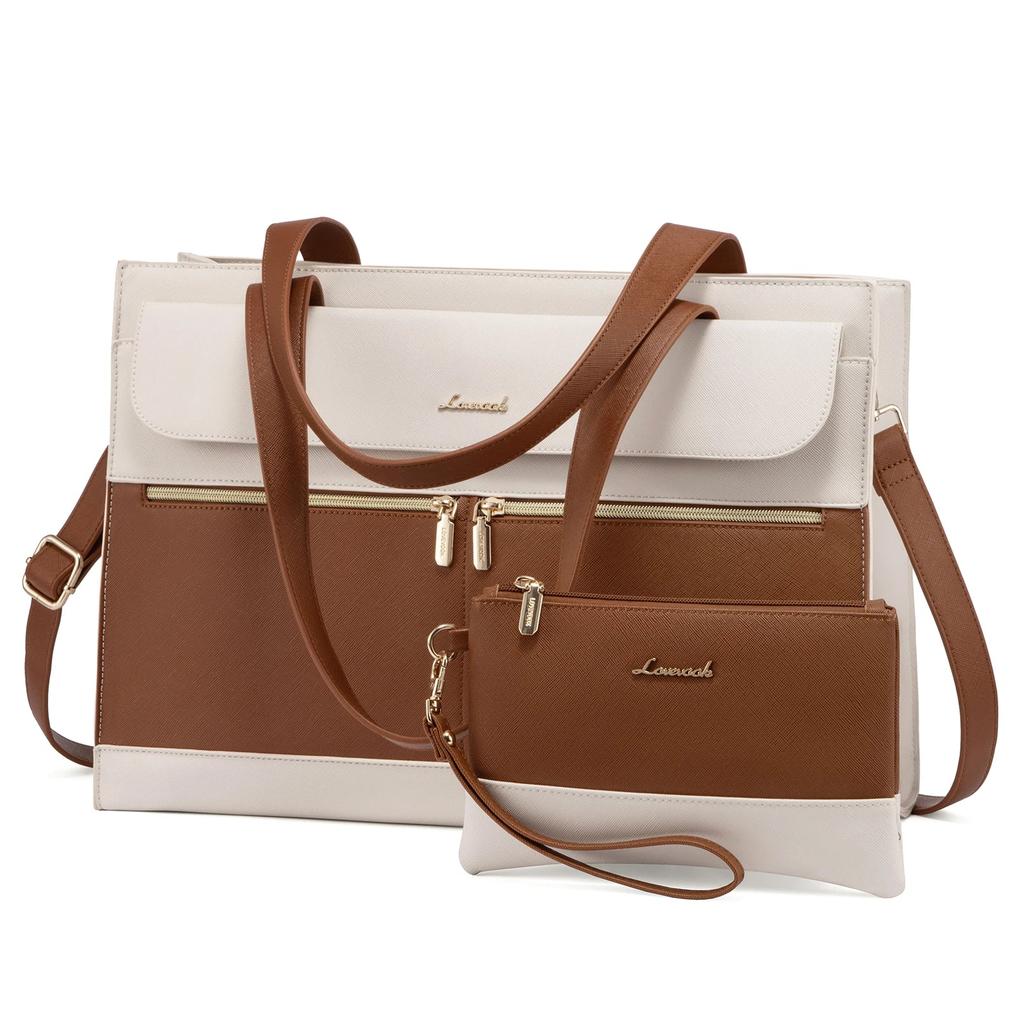 HKM-420883 Elegant 15.6 Inch Laptop Tote Handbag for Office Professionals, Durable PU Leather Business Briefcase, Spacious Work Purse for Women