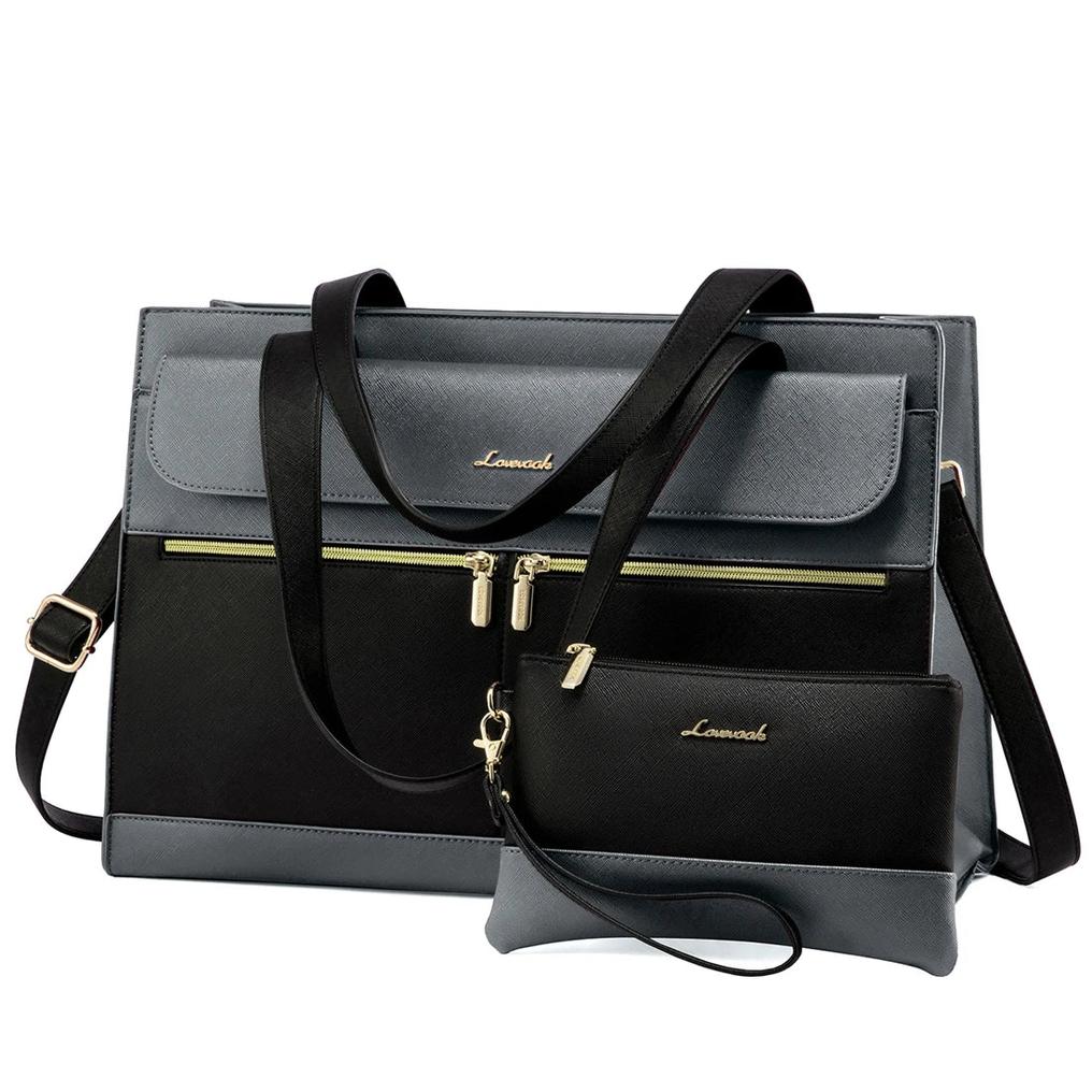 HKM-420883 Elegant 15.6 Inch Laptop Tote Handbag for Office Professionals, Durable PU Leather Business Briefcase, Spacious Work Purse for Women