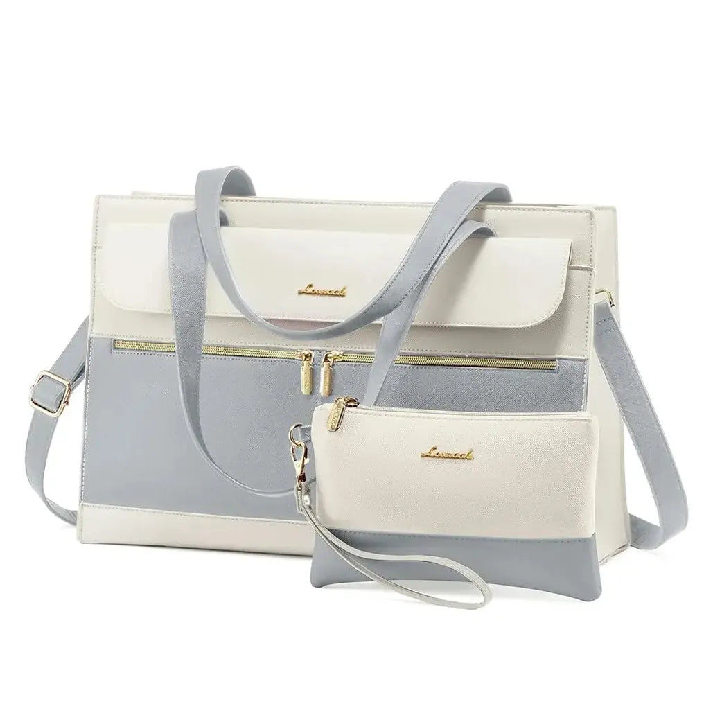 HKM-420883 Elegant 15.6 Inch Laptop Tote Handbag for Office Professionals, Durable PU Leather Business Briefcase, Spacious Work Purse for Women