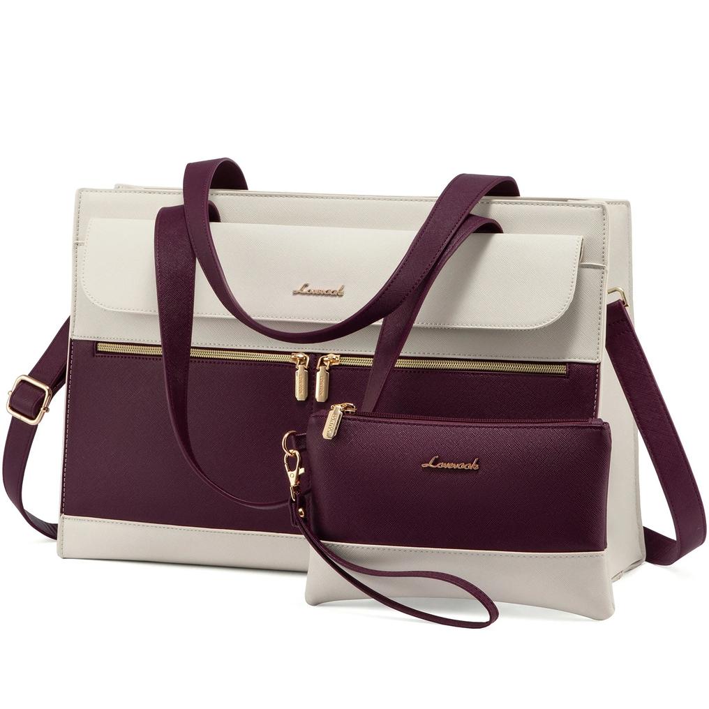 HKM-420883 Elegant 15.6 Inch Laptop Tote Handbag for Office Professionals, Durable PU Leather Business Briefcase, Spacious Work Purse for Women