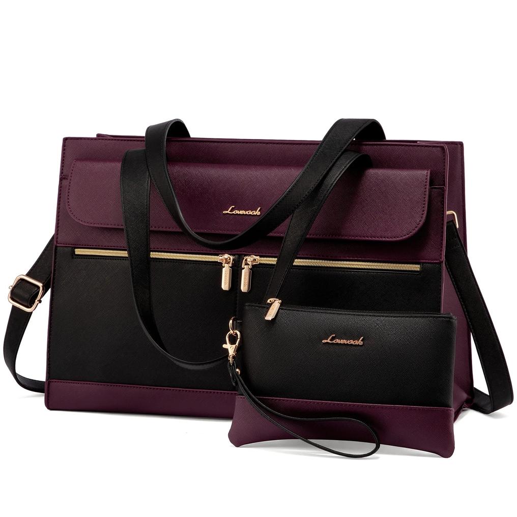 HKM-420883 Elegant 15.6 Inch Laptop Tote Handbag for Office Professionals, Durable PU Leather Business Briefcase, Spacious Work Purse for Women