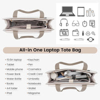HKM-420883 Elegant 15.6 Inch Laptop Tote Handbag for Office Professionals, Durable PU Leather Business Briefcase, Spacious Work Purse for Women