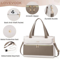HKM-420883 Elegant 15.6 Inch Laptop Tote Handbag for Office Professionals, Durable PU Leather Business Briefcase, Spacious Work Purse for Women