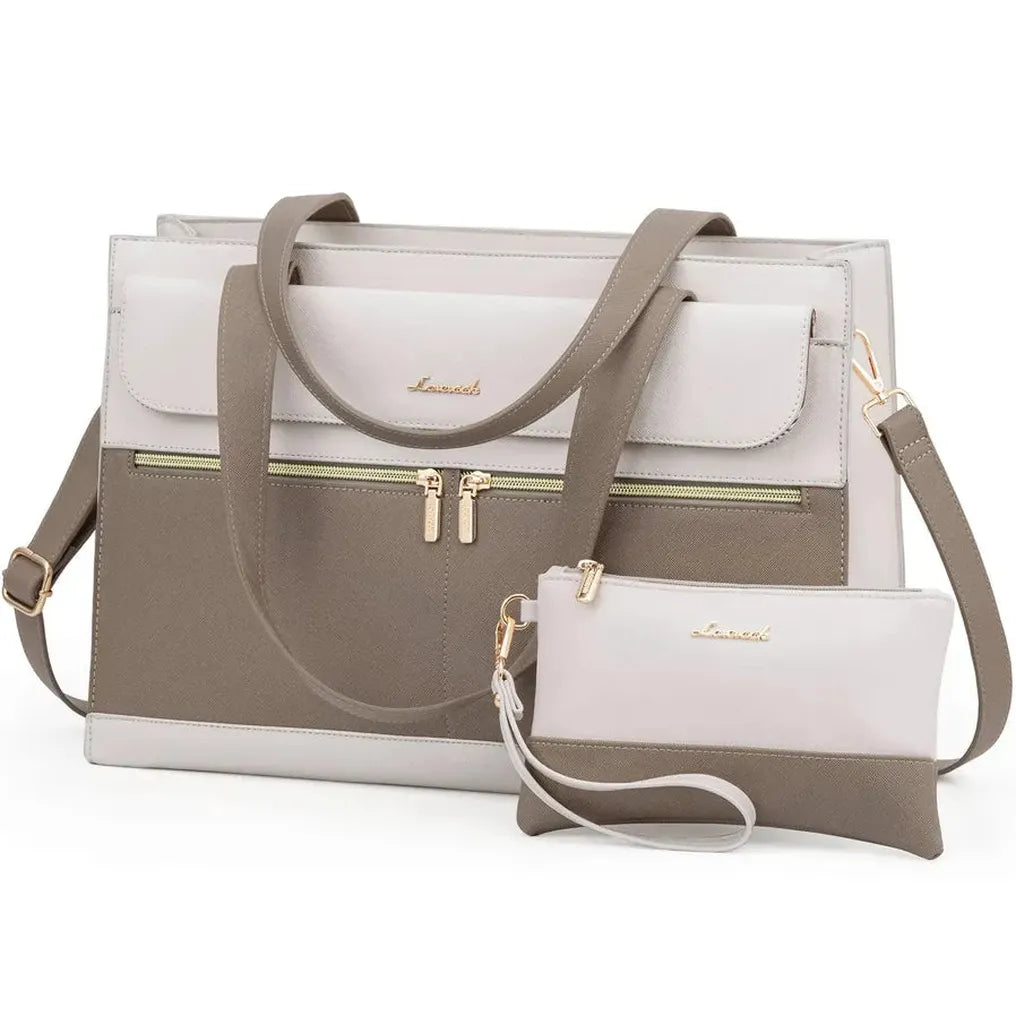 HKM-420883 Elegant 15.6 Inch Laptop Tote Handbag for Office Professionals, Durable PU Leather Business Briefcase, Spacious Work Purse for Women
