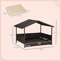HKM-4209469 Wicker Outdoor Dog House with Canopy, Rattan Pet Bed and Water-Resistant Cushion for Small to Medium Dogs