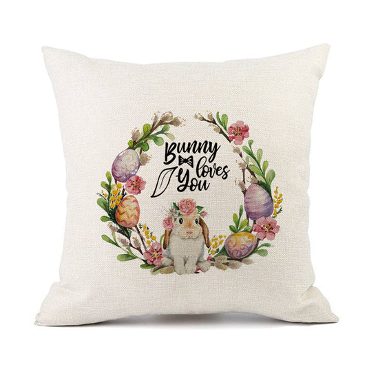 HKM-421011 Spring Festival Rabbit Pattern Linen Pillow Cover - 45x45cm, Multiple Colors Available