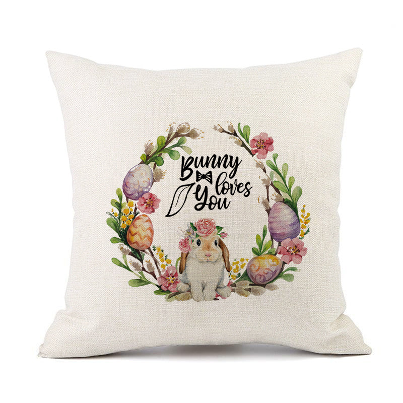 HKM-421011 Spring Festival Rabbit Pattern Linen Pillow Cover - 45x45cm, Multiple Colors Available