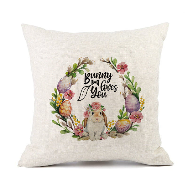 HKM-421011 Spring Festival Rabbit Pattern Linen Pillow Cover - 45x45cm, Multiple Colors Available