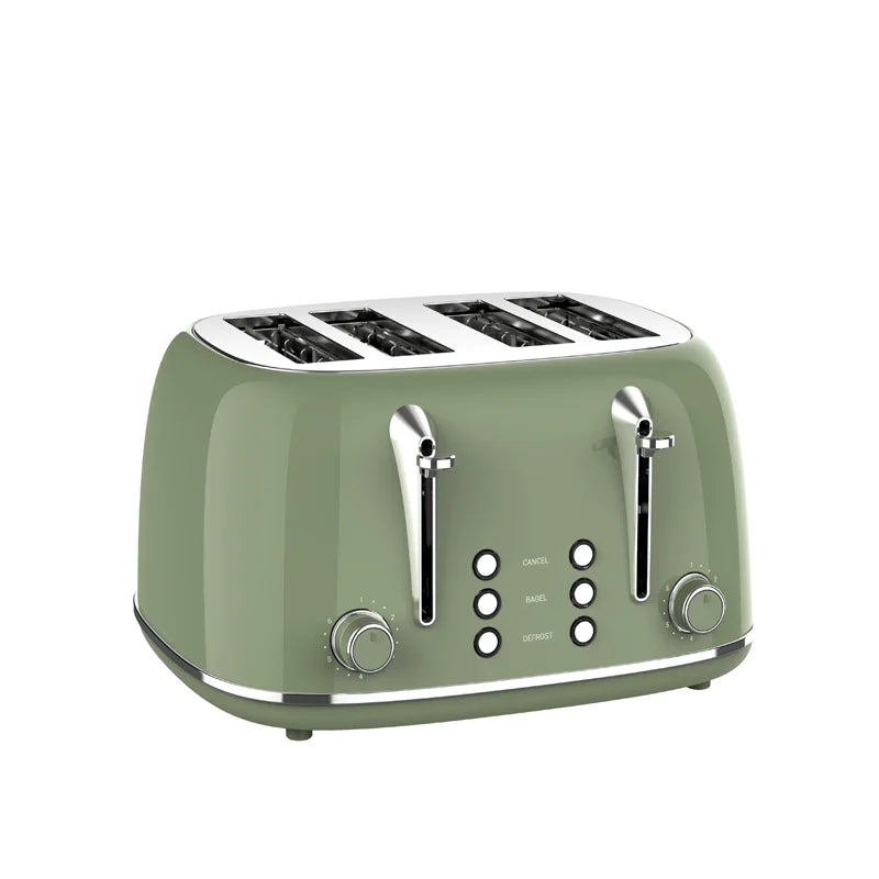 HKM-421075 Retro 4 Slice Wide Slot Bread Toaster with Even Baking and 6 Shade Levels