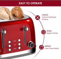 HKM-421075 Retro 4 Slice Wide Slot Bread Toaster with Even Baking and 6 Shade Levels
