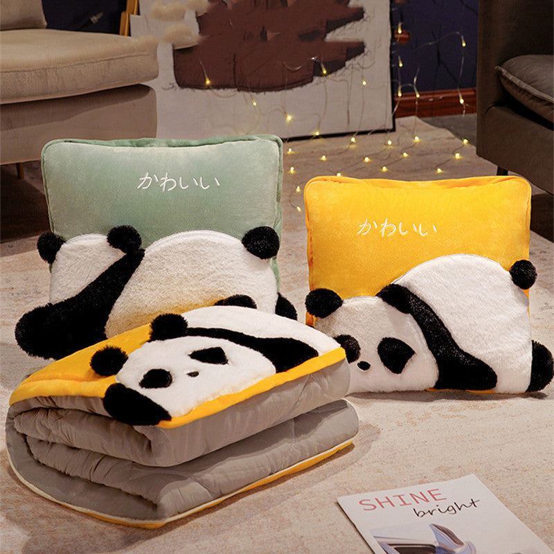 HKM-421139 Dual-Use Cute Cartoon Panda Pillow Blanket - Super Soft Rabbit Hair, 40x40cm