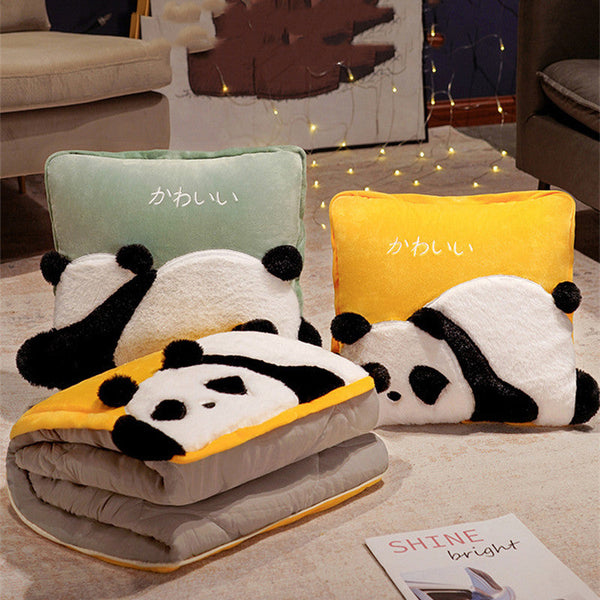 HKM-421139 Dual-Use Cute Cartoon Panda Pillow Blanket - Super Soft Rabbit Hair, 40x40cm