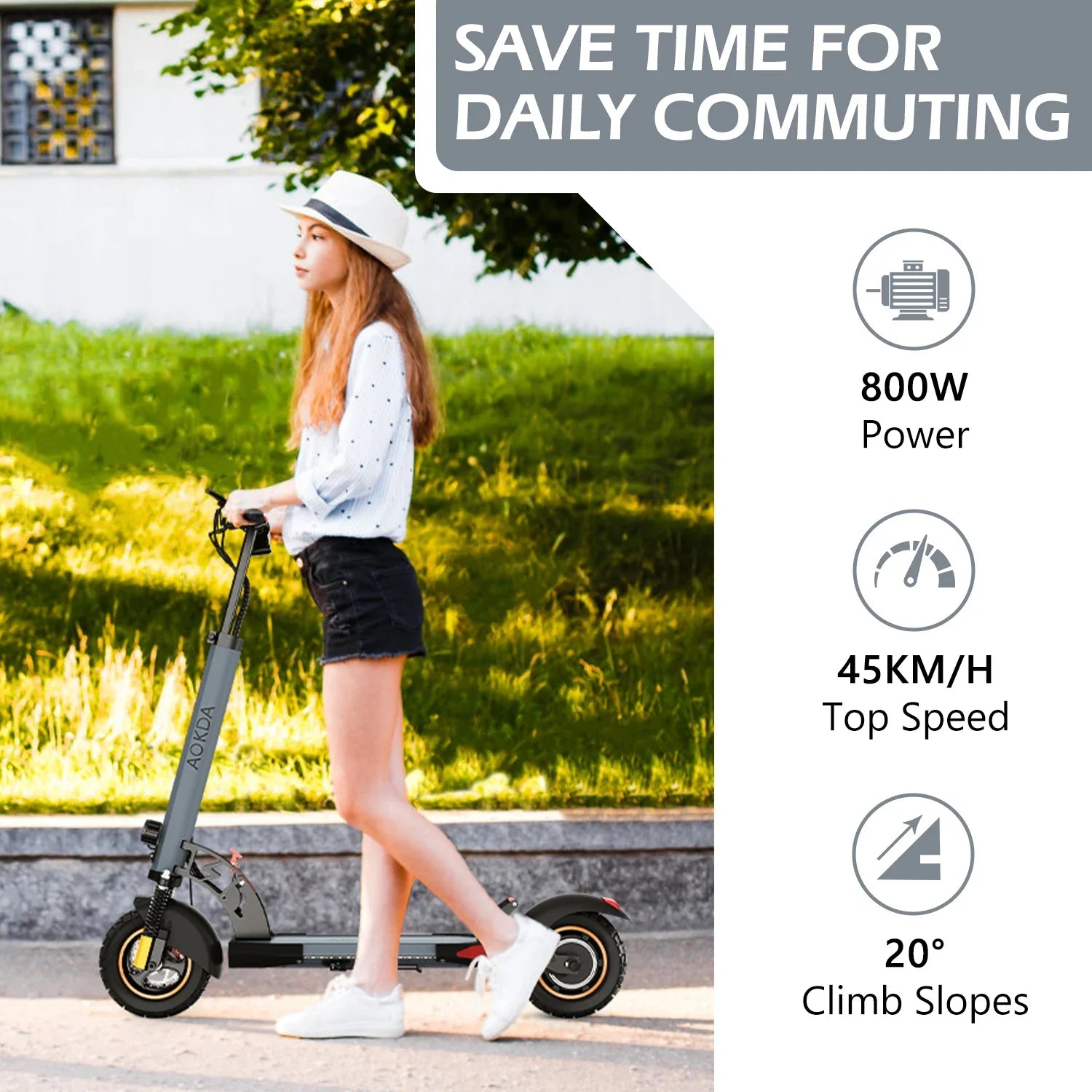HKM-421203 800W 10-Inch Foldable Electric Scooter with 15-25km Range and 45km/h Speed Limit