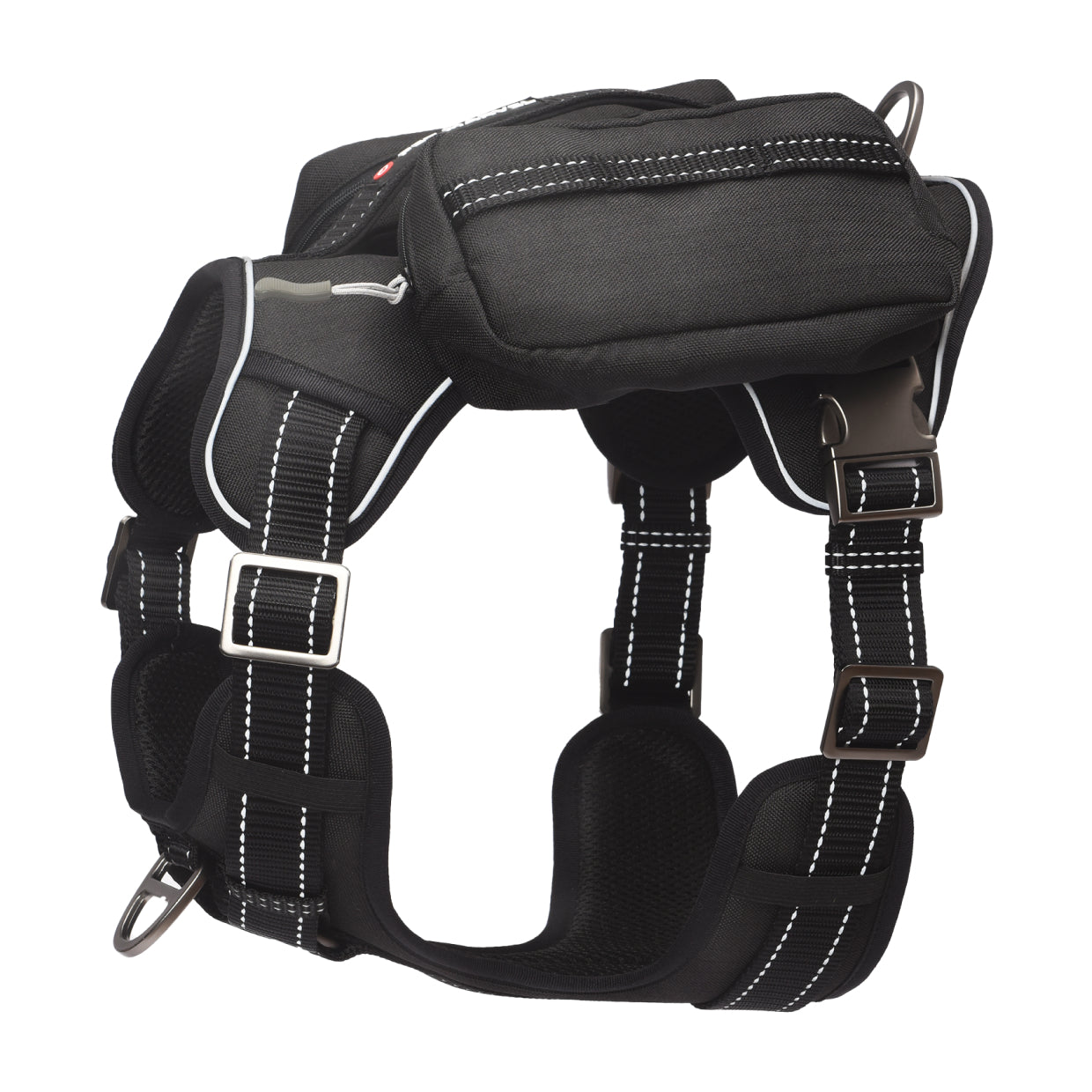 HKM-4212285 Tactical Dog Harness with Backpack, No Pull Front Clip, Adjustable Metal Buckles and Removable Side Pockets