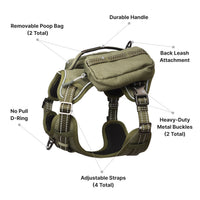 HKM-4212285 Tactical Dog Harness with Backpack, No Pull Front Clip, Adjustable Metal Buckles and Removable Side Pockets