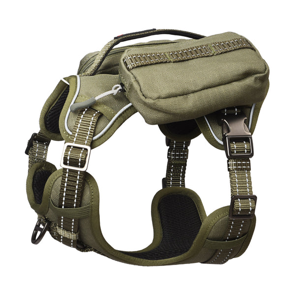 HKM-4212285 Tactical Dog Harness with Backpack, No Pull Front Clip, Adjustable Metal Buckles and Removable Side Pockets