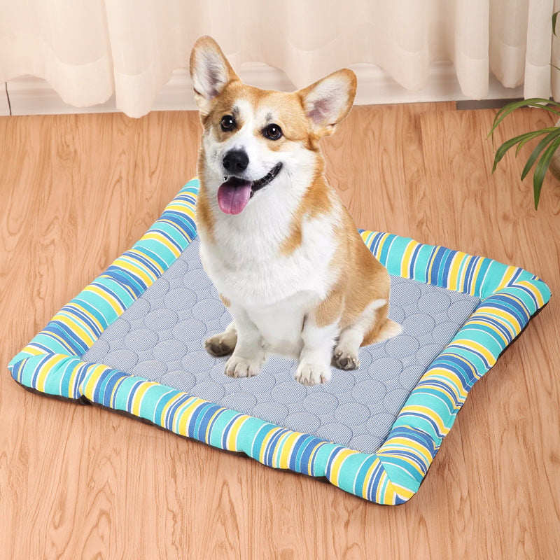 HKM-4212669 Cool Cushion Pet Mat for Cars - Available in Coffee and Blue Stripes, Multiple Sizes