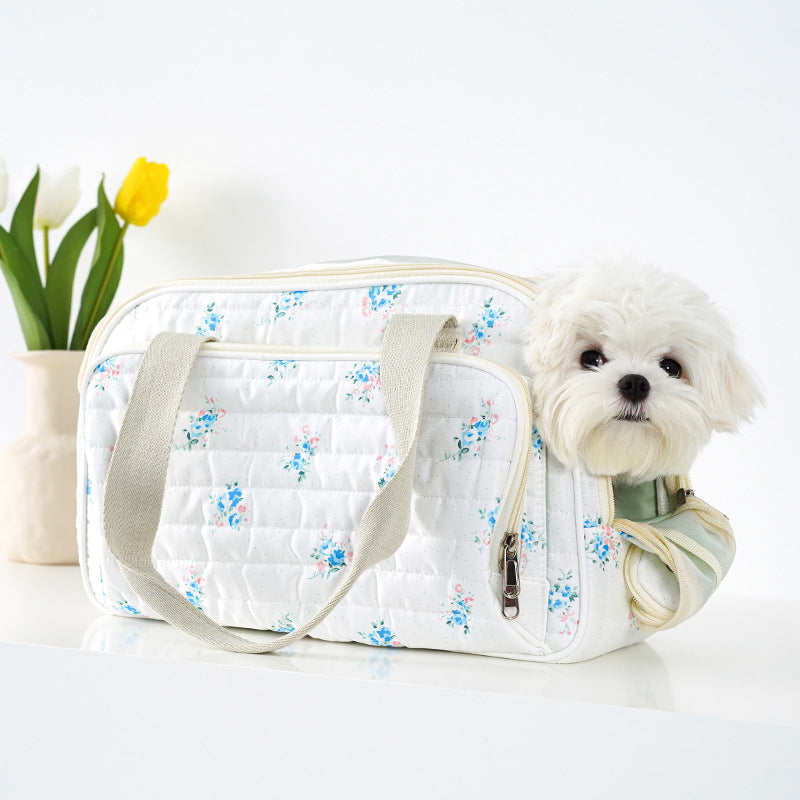HKM-4213053 Portable Canvas Crossbody Dog Carrier Bag - Small Pet Travel Shoulder Bag in Blue