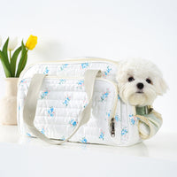HKM-4213053 Portable Canvas Crossbody Dog Carrier Bag - Small Pet Travel Shoulder Bag in Blue