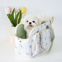 HKM-4213053 Portable Canvas Crossbody Dog Carrier Bag - Small Pet Travel Shoulder Bag in Blue
