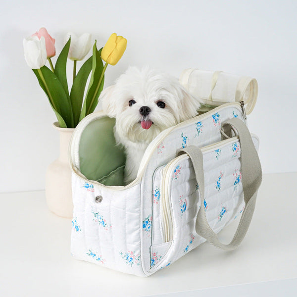 HKM-4213053 Portable Canvas Crossbody Dog Carrier Bag - Small Pet Travel Shoulder Bag in Blue