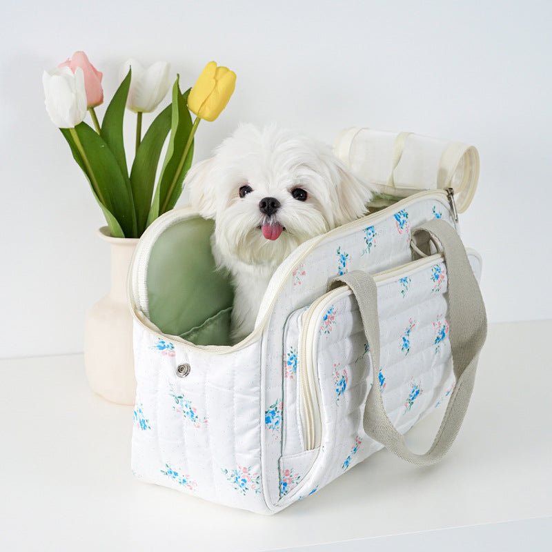 HKM-4213053 Portable Canvas Crossbody Dog Carrier Bag - Small Pet Travel Shoulder Bag in Blue