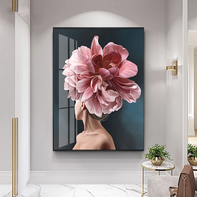 HKM-421331 Flower Woman Canvas Art - Hand-Painted Design on Chemical Fiber Cloth, Unframed Decor Featuring People and Flowers
