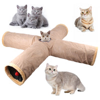 HKM-4214461 Khaki & Gray Suede Cat Tunnel Toy for Playful Pets