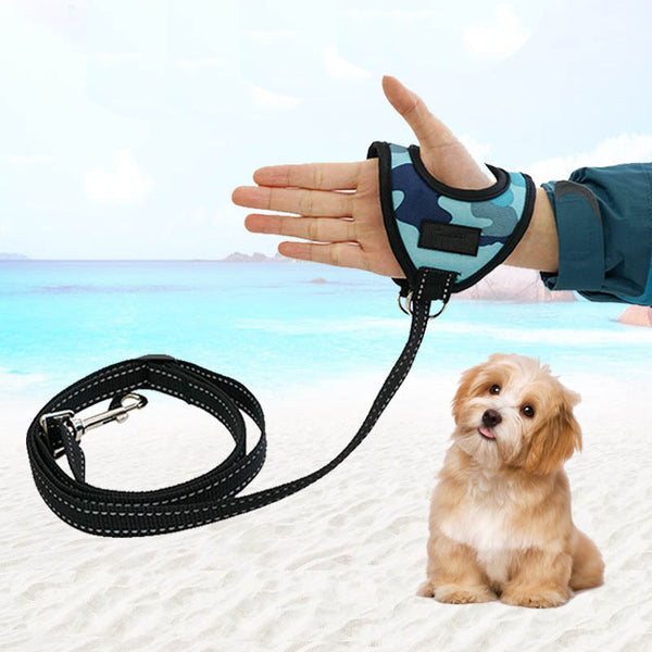 HKM-4216381 Reflective Dog Harness with Adjustable Traction Tape - 140cm Rope Length, Camouflage Colors