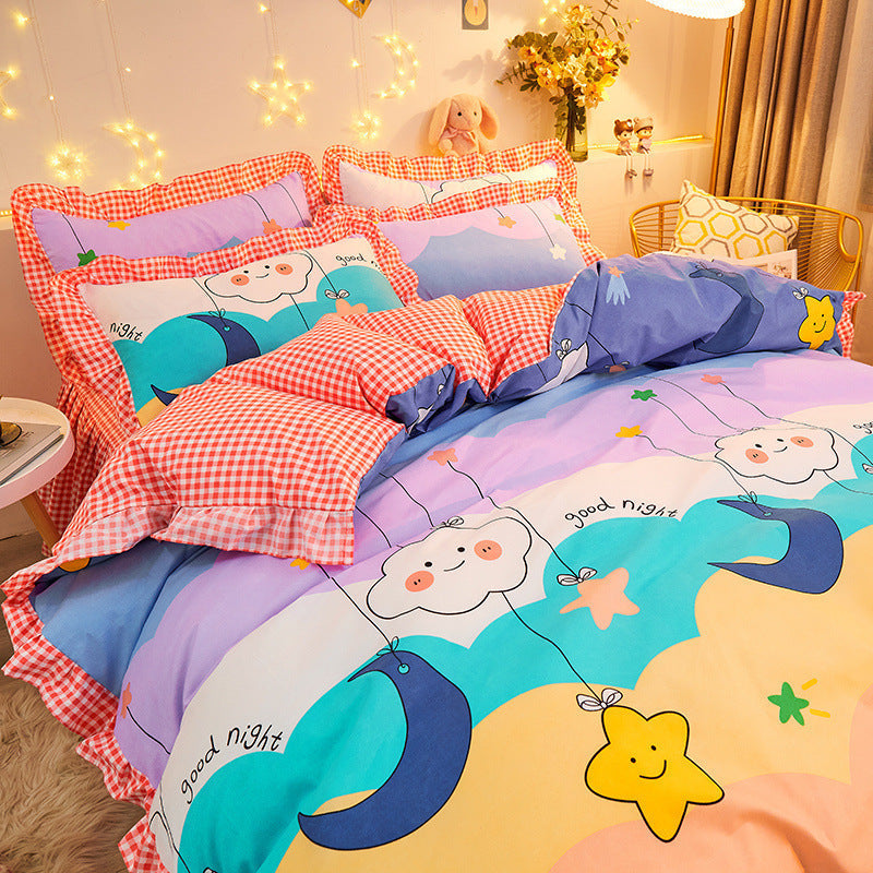 HKM-421651 Cotton Floral Duvet Cover Set with Bed Sheets and Skirts in Multiple Sizes