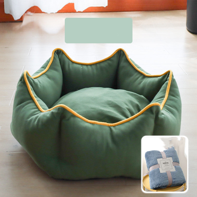 HKM-4216637 Cozy Removable Cat Litter Bed with Washable Blanket for All Seasons