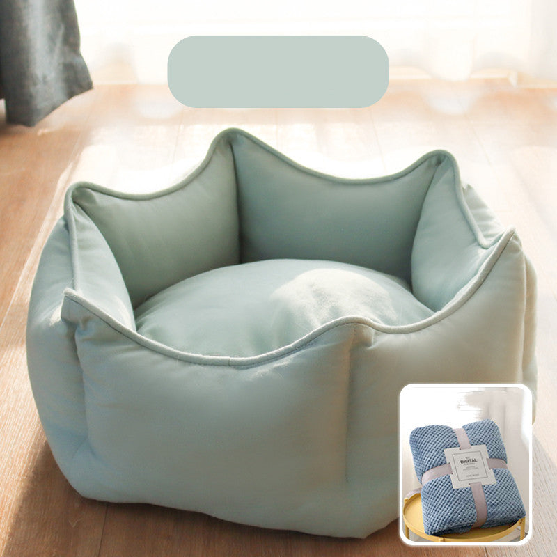 HKM-4216637 Cozy Removable Cat Litter Bed with Washable Blanket for All Seasons