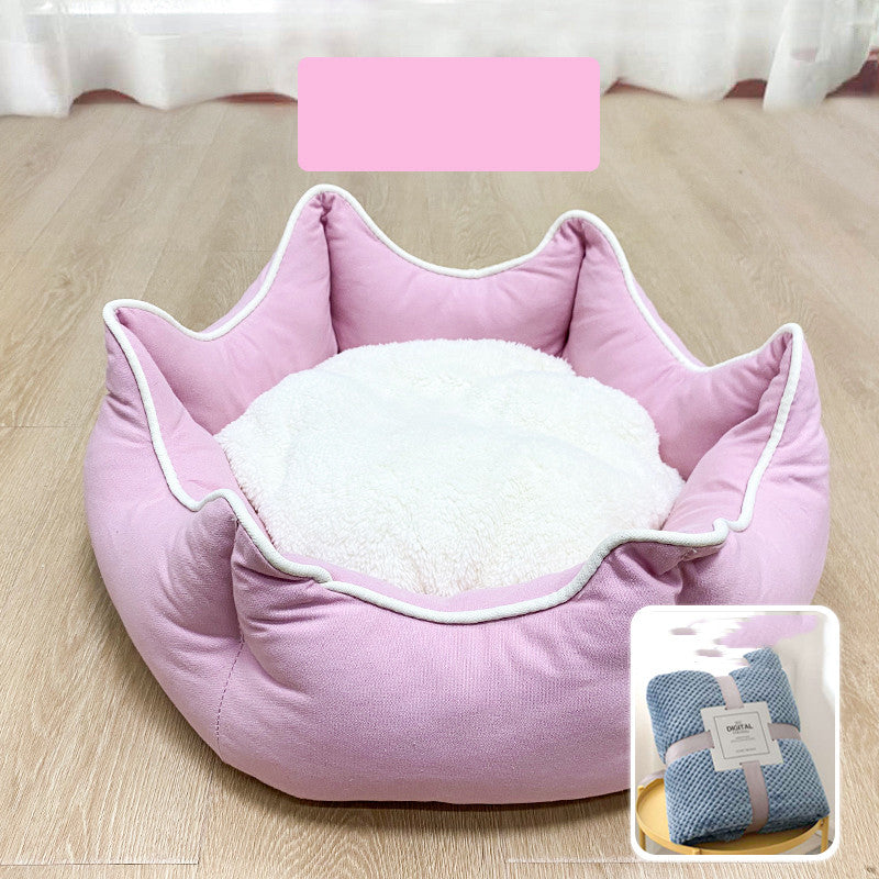 HKM-4216637 Cozy Removable Cat Litter Bed with Washable Blanket for All Seasons
