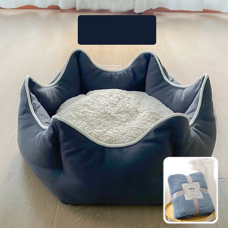 HKM-4216637 Cozy Removable Cat Litter Bed with Washable Blanket for All Seasons