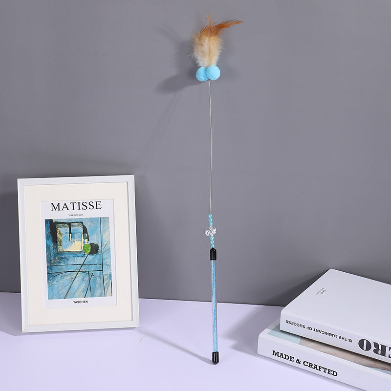 HKM-4217405 Cat Playing Rod with Glutinous Rice Ball, Steel Wire Teaser, 60cm Length, Multiple Colors Available