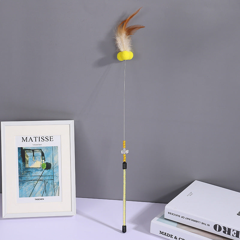 HKM-4217405 Cat Playing Rod with Glutinous Rice Ball, Steel Wire Teaser, 60cm Length, Multiple Colors Available