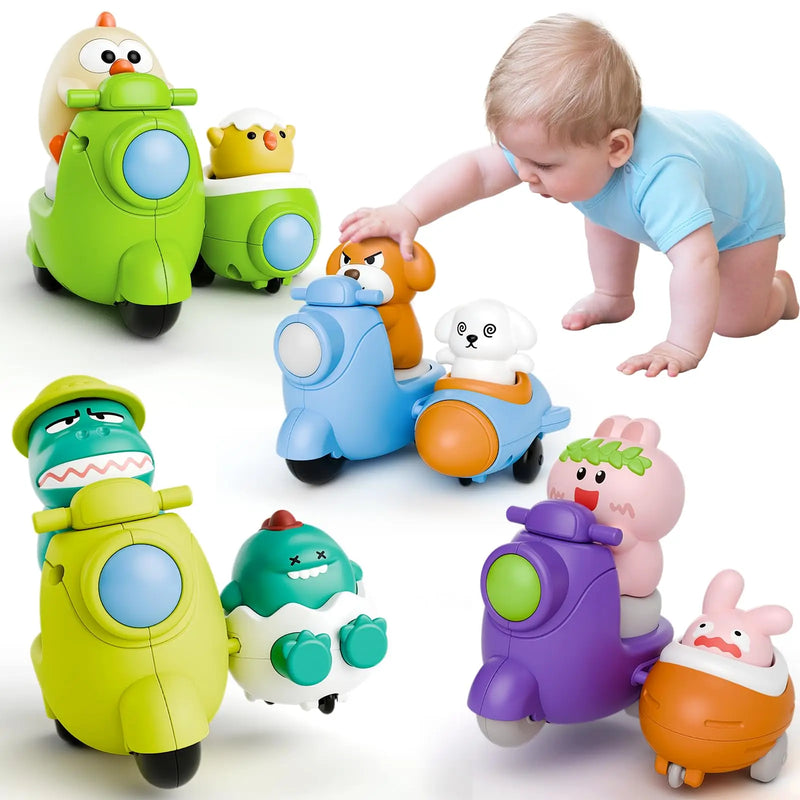 HKM-421971 Press and Go 4-Pack Animal Car Toys - Fun Friction Motorcycle & Animal Vehicles for Kids