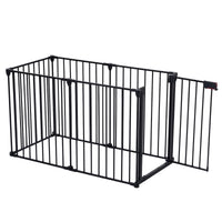 HKM-4219837 150-Inch Adjustable Safety Gate with Walk-Through Door for Pets and Kids, Metal Enclosure for Fireplaces and Play Areas