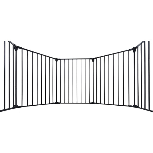 HKM-4219837 150-Inch Adjustable Safety Gate with Walk-Through Door for Pets and Kids, Metal Enclosure for Fireplaces and Play Areas