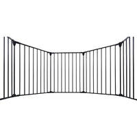HKM-4219837 150-Inch Adjustable Safety Gate with Walk-Through Door for Pets and Kids, Metal Enclosure for Fireplaces and Play Areas