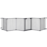 HKM-4219837 150-Inch Adjustable Safety Gate with Walk-Through Door for Pets and Kids, Metal Enclosure for Fireplaces and Play Areas