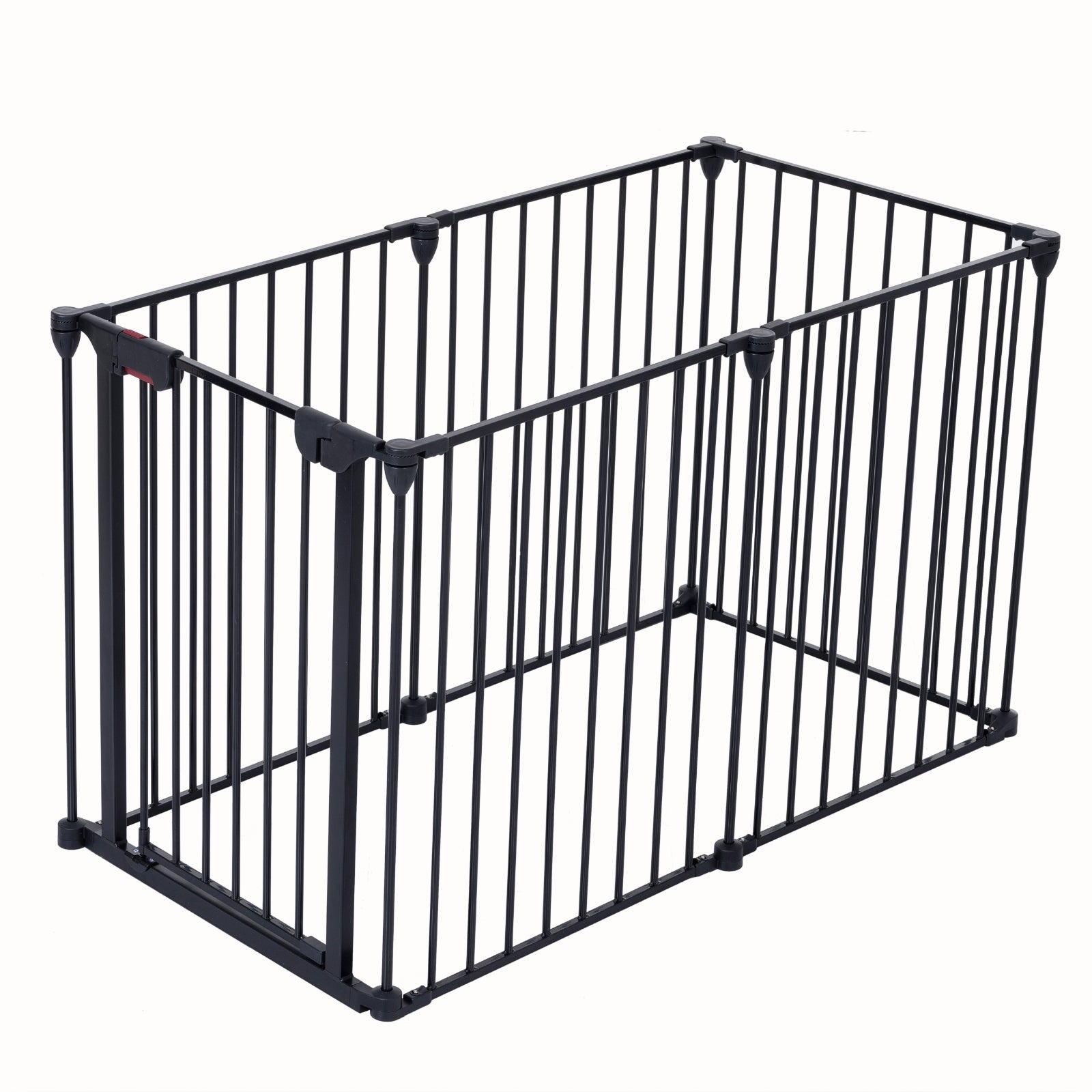HKM-4219837 150-Inch Adjustable Safety Gate with Walk-Through Door for Pets and Kids, Metal Enclosure for Fireplaces and Play Areas