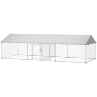 HKM-4220221 Two Room Outdoor Dog Kennel with Roof, Waterproof UV-Resistant Cover, Secure Lock, 19.7' x 7.5' x 5.2'